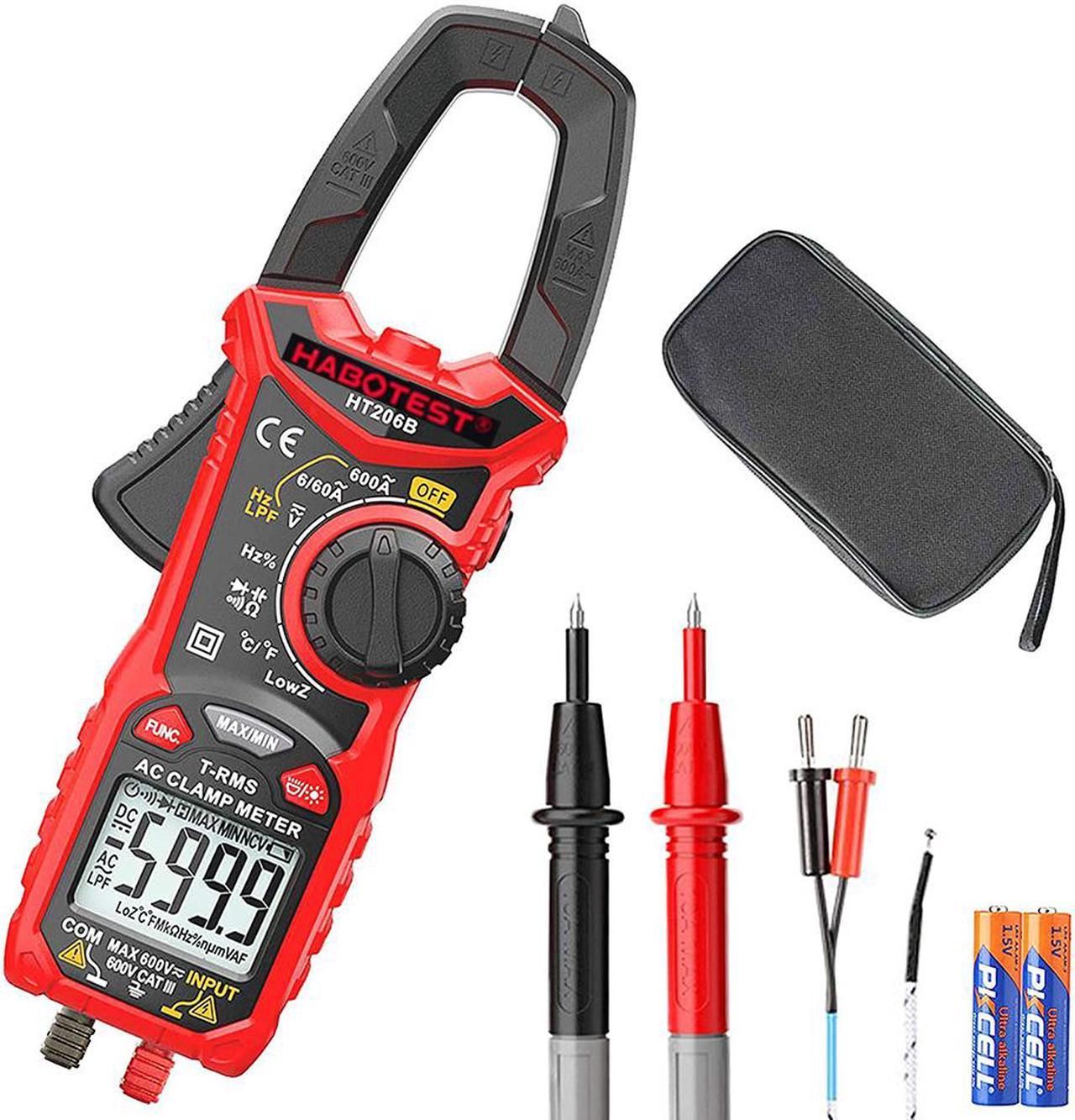 Digital Clamp Meter T-RMS 6000 Counts, Multimeter Voltage Tester Auto-ranging, Measures Current Voltage Temperature Capacitance Resistance Diodes Continuity Duty-Cycle (AC Clamp Meter)