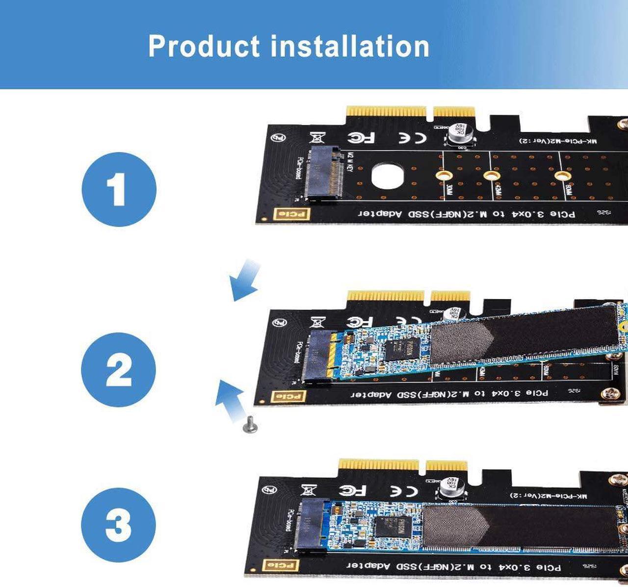 Alt view image 6 of 7 - NVMe PCIe Adapter, M Key M.2 NVME SSD to PCI-e 3.0 x4 Host Controller Expansion Card with Low Profile Bracket, PCIe NVME Adapter for PC Desktop Support 2230 2242 2260 2280