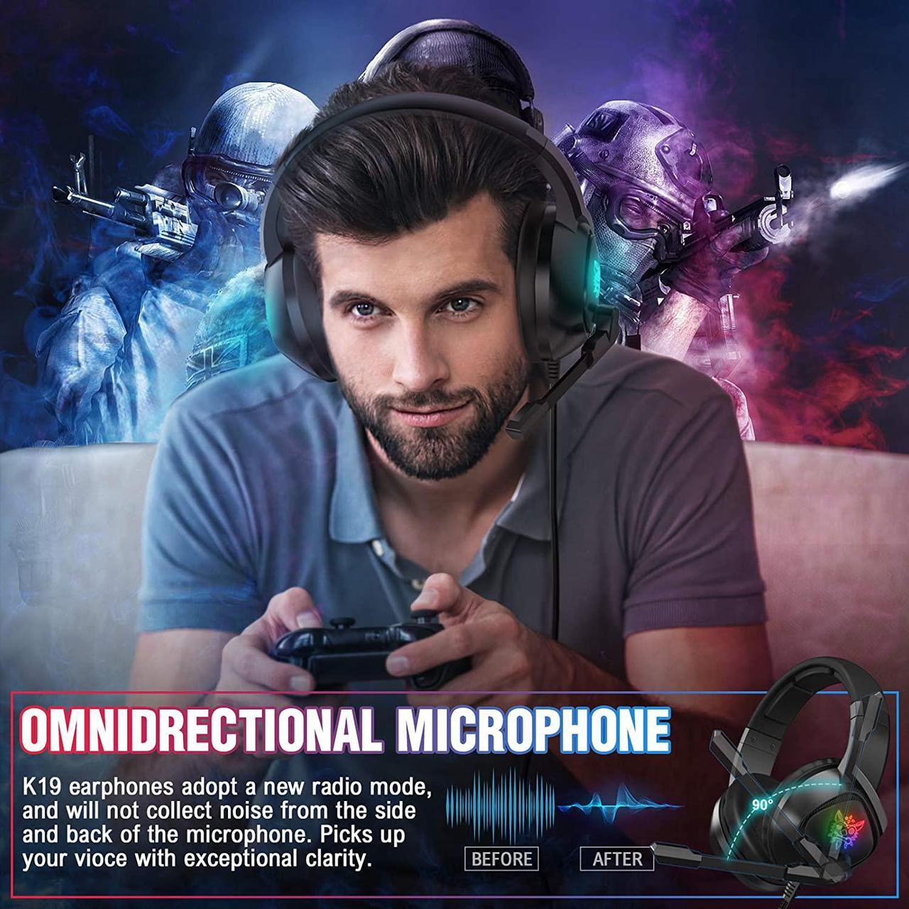 Alt view image 5 of 7 - Wired Gaming Headset -Xbox One Headset PS5 Headset with 7.1 Surround Sound Pro Noise Canceling Gaming Headphones with Mic & RGB LED Light Compatible with PS4, Xbox One, PC(Adapters Not Included)