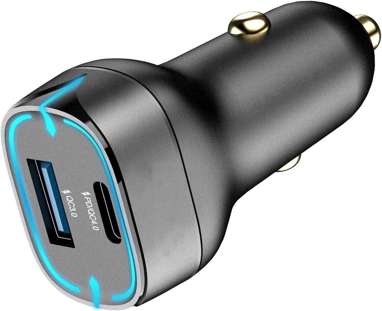 USB C Car Charger Adapter, 52.5W Dual Port Fast USB Car Charger With Power Delivery & Quick Charger 3.0 Compatible with iPhone12/11/Pro Max/XS Max/XR/XS/X/8/7/Plus,Galaxy,LG,iPad,iPad Pro/Macbook Pro