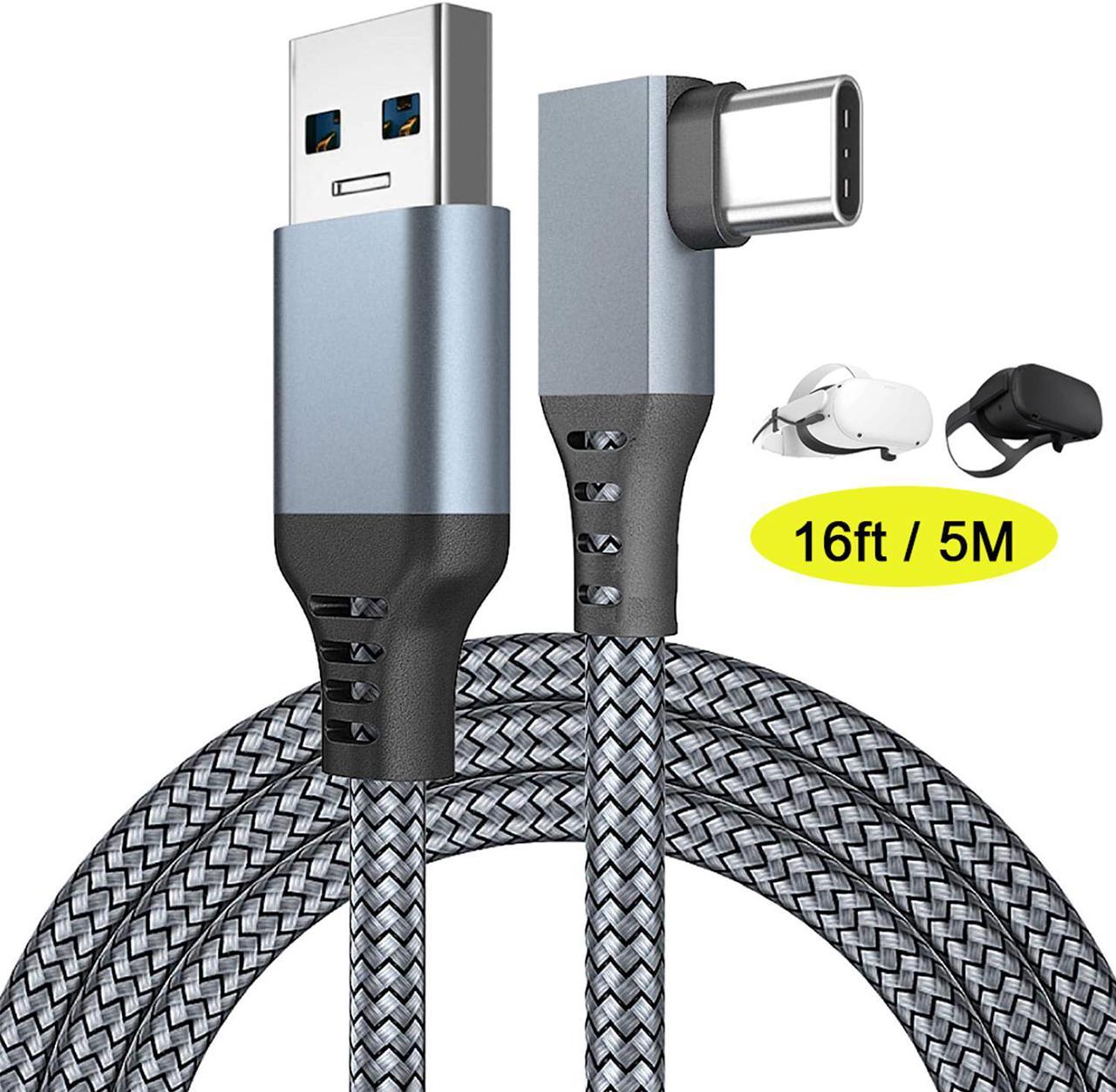 USB A to USB C Cable, Oculus Quest Link Cable Nylon Braid 16FT(5M), 5Gbps USB 3.2 Gen 1 3A High Speed Data Transfer & Fast Charging Cable Compatible for Oculus Quest VR Headset and Gaming PC