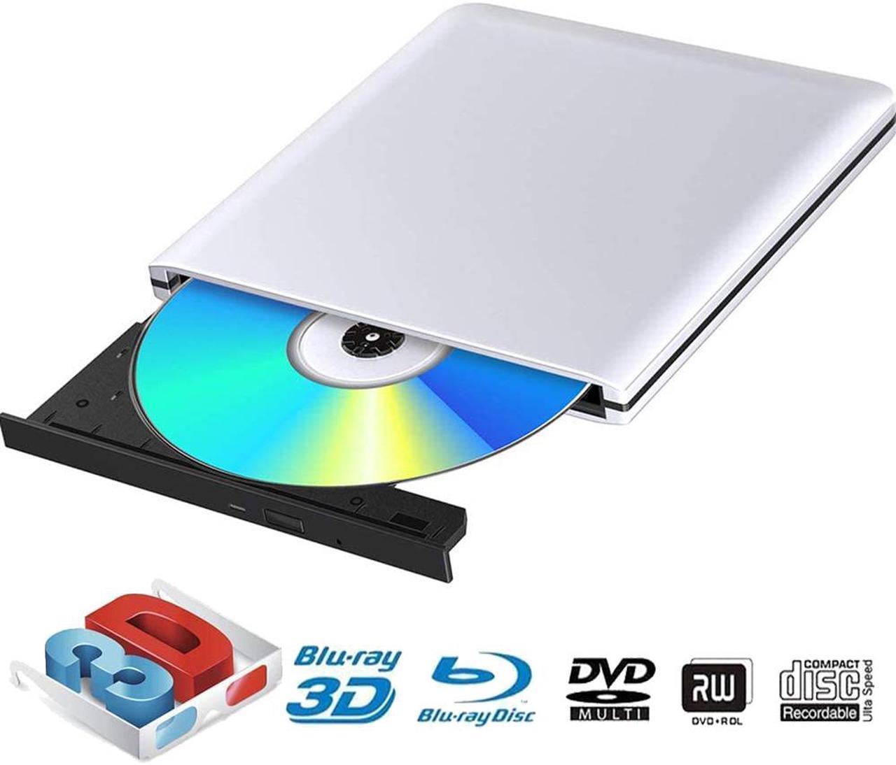 External Blu Ray DVD Drive Burner 3D, Portable USB 3.0 Bluray Disc Burner Player Reader Writer BD DVD CD RW ROM Player for Mac OS, Linux, Windows XP/Vista/7/8/10, PC, Aluminum SIlver