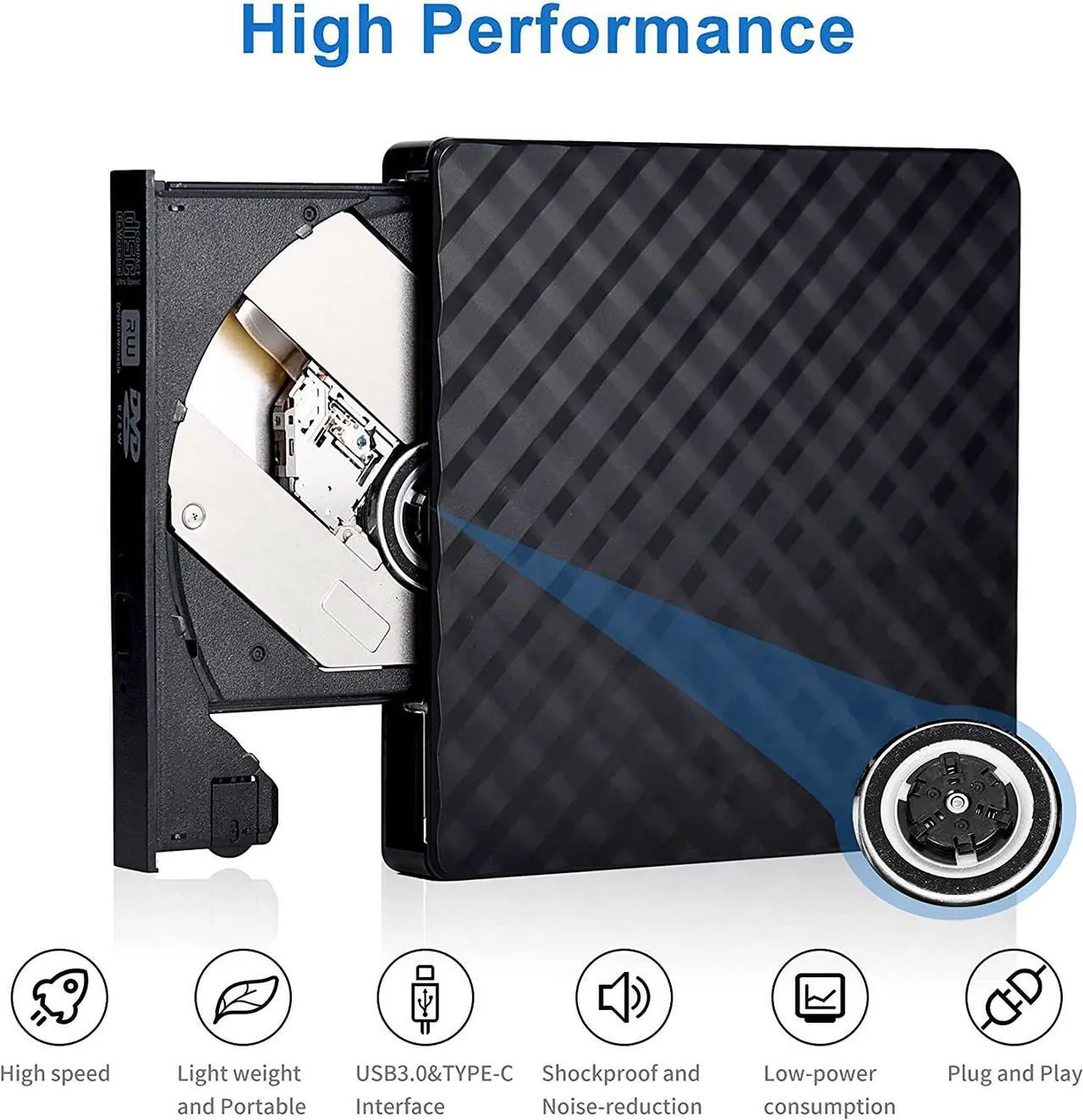 Alt view image 2 of 7 - [New Upgraded] External CD DVD Drive, USB 3.0 and Type-C Portable CD DVD +/-Rw Drive Reader, DVD/CD ROM Burner Rewriter, Slim Optical DVD Drive for Laptop, Desktop, Mac, Macbook, OS/ Windows/ Linux