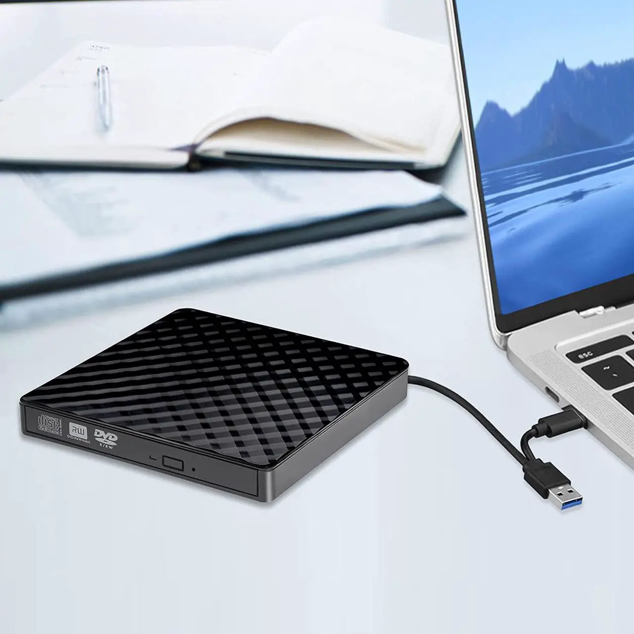 Alt view image 7 of 7 - [New Upgraded] External CD DVD Drive, USB 3.0 and Type-C Portable CD DVD +/-Rw Drive Reader, DVD/CD ROM Burner Rewriter, Slim Optical DVD Drive for Laptop, Desktop, Mac, Macbook, OS/ Windows/ Linux