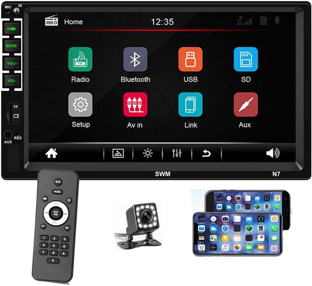 Car Stereo with Bluetooth Double Din 7 inch Touch Screen Multimedia Car Radio in-Dash MP5 Player Support FM/AUX in/USB/SD, Steering Wheel Control, Mirror Link with Backup Camera