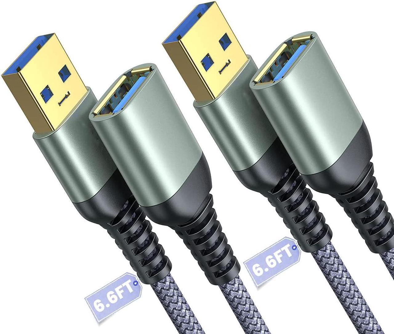 2 PACK 6.6FT+6.6FT, USB 3.0 Extension Cable Type A Male to Female Extension Cord DURABLE BRAIDED MATERIAL Fast Data Transfer Compatible with USB Keyboard, Mouse, Flash Drive, Hard Drive