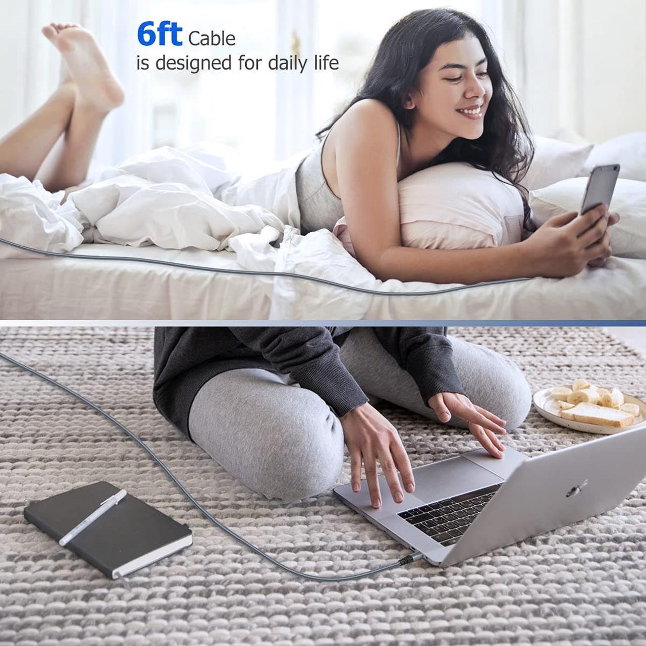 Alt view image 6 of 7 - USB C to USB C Cable 6ft 60w, 3Pack USB C Cable, PD Type C Charging Cable Fast Charging Compatible with MacBook Pro 2020, iPad Pro, iPad Air 4, Galaxy S20, Switch, Pixel, LG and Other USB C Charger