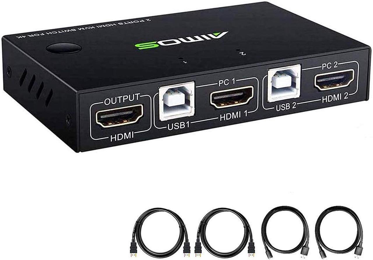 KVM Switch HDMI 2 Port Box, 2 Computers Share one Set Wired or Wireless Keyboard & Mouse and one Monitor, Support UHD 4K @30Hz, Compatible Laptop/PC/PS4/Xbox/HDTV, with HDMI and USB Cables