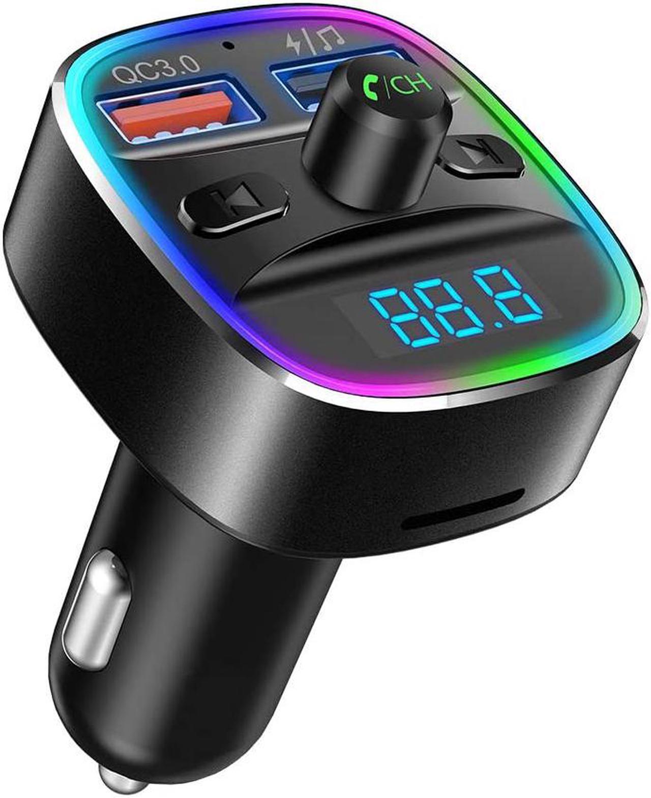 Bluetooth FM Transmitter for Car, QC3.0 & 7 Colors LED Backlit Car Radio Bluetooth Adapter Music Player Hands Free Car Kit with SD Card Slot, Supports USB Flash Drive - T25Q (Black)