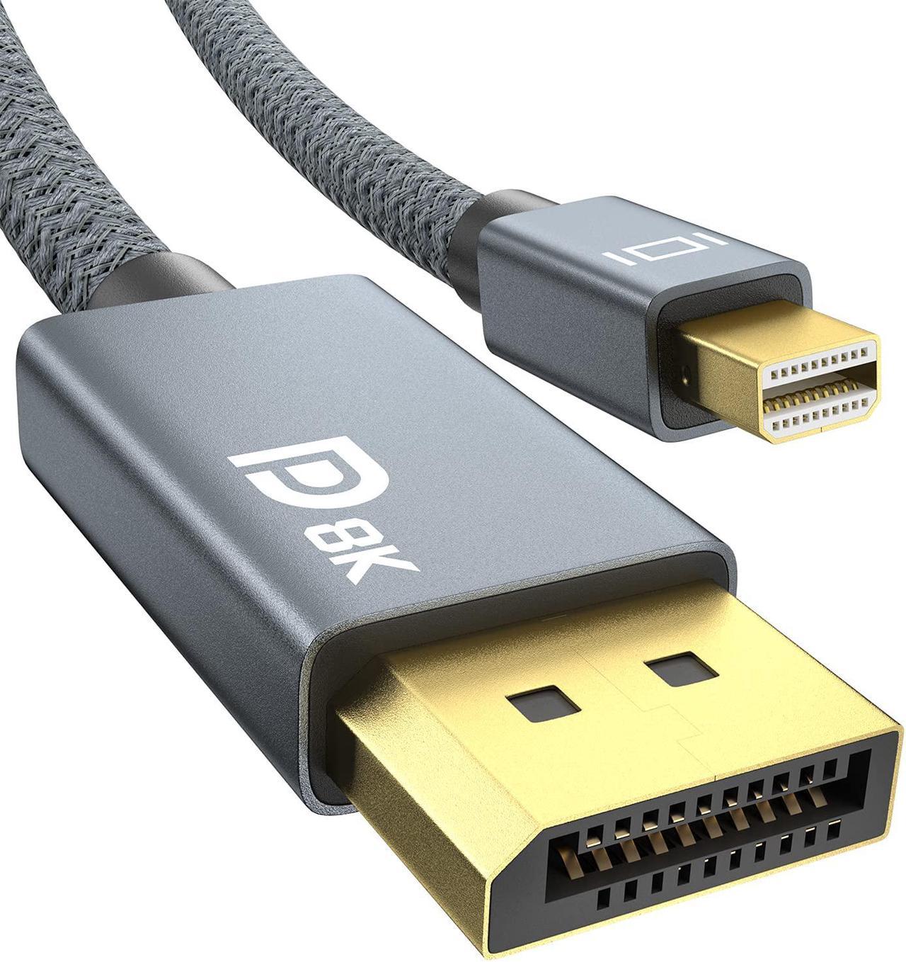 Mini DisplayPort to DisplayPort Cable 2M, Mini DP to DP, DP 1.4 Cable supports AMD Eyefinity, NVIDIA Mosaic Technology, 8K@60Hz, 4K@144Hz, HDR, FreeSync, G-SYNC for NUC, Laptop, PC, Graphics and more