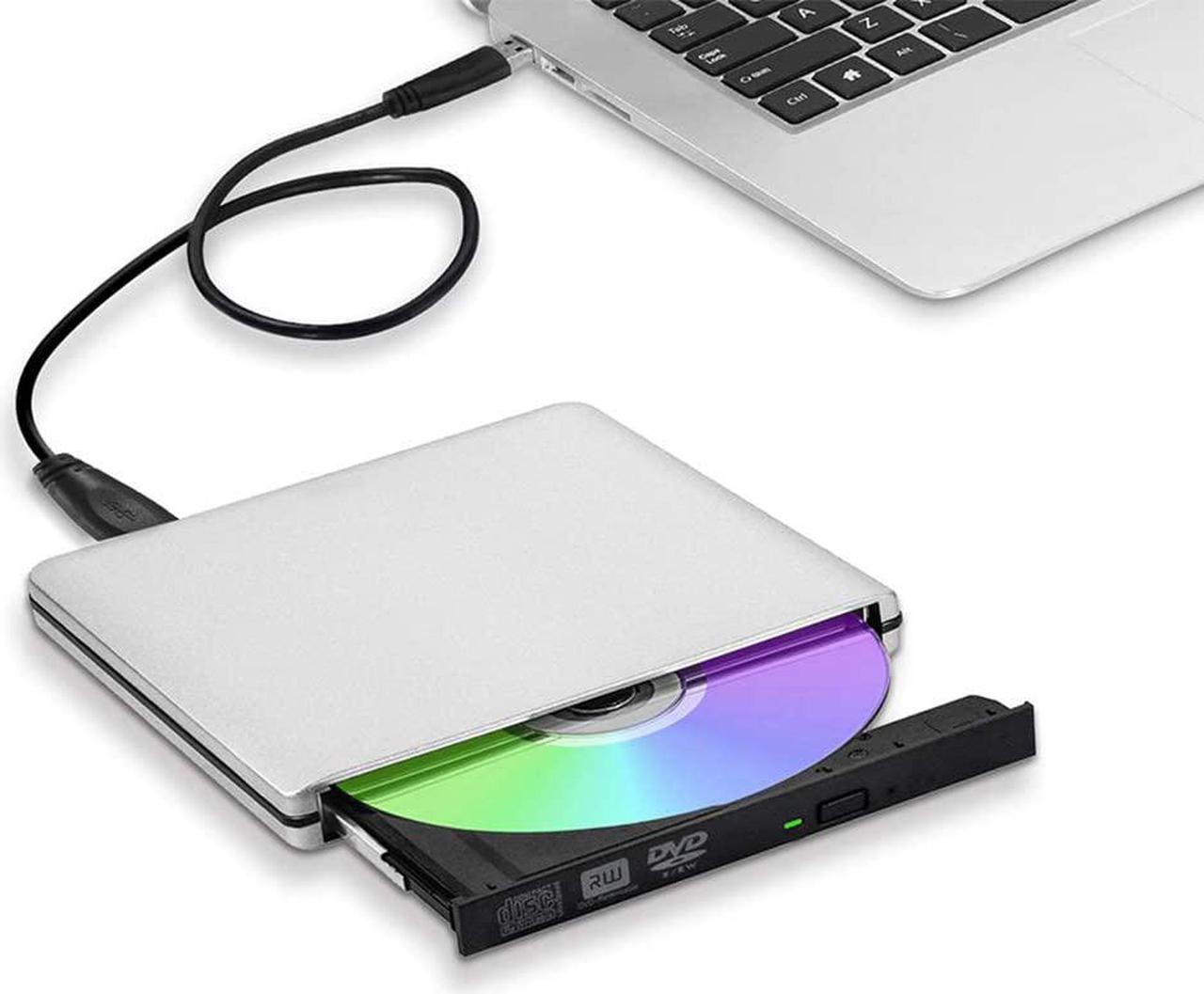 External DVD CD Drive, Aluminum USB 3.0 Lightscribe DVD Burner Type-C Portable DVD CD +/-RW Rewriter Reader Slim Optical Drive Compatible with Macbook Laptop Desktop (Silver)