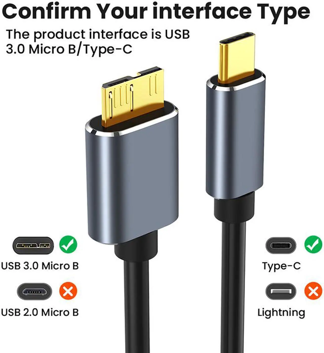Alt view image 4 of 7 - USB C to Micro B Hard Drive Cable, 6.6ft/2M USB C Male to Micro USB Sync Cord and Wire for Portable External Hard Drives like My Passport, WD Elements,Seagate Expansion,Toshiba,Samsung M3 /Galaxy S5