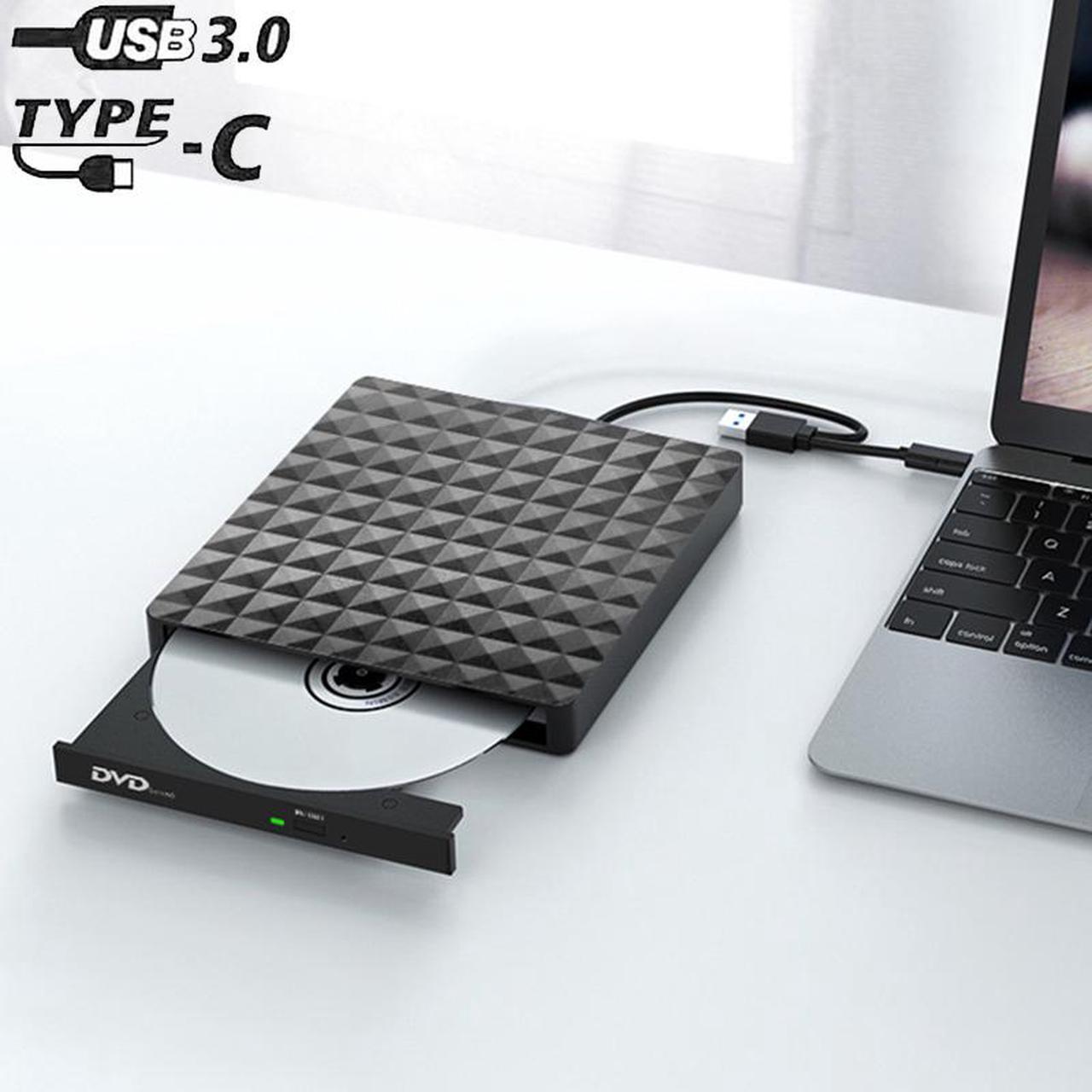 External CD DVD Drive, Portable High-Speed USB-C & USB 3.0 CD/DVD ROM DVD Burner/DVD Reader Writer Optical Drive for PC Desktops, Compatible with Windows/Mac OS X/Linux