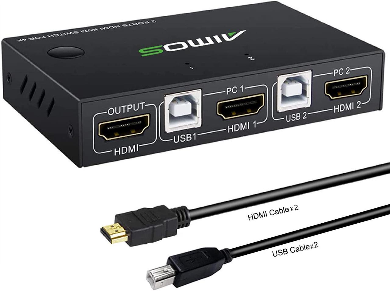 [New] KVM Switch HDMI 2 Ports 4K@30Hz, HDMI and USB Switch for 2 Computer Share one Set of Keyboard Mouse and 1 UHD Monitor, Support Hotkey Switch, with 2 HDMI Cable and 2 USB Cable