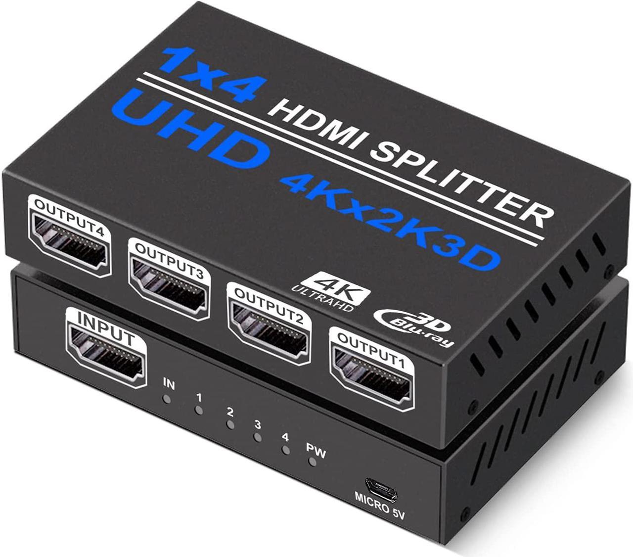 1x4 HDMI Splitter 1 in 4 Out, 4K HDMI Splitter V1.4b Powered Audio Video Distributor Duplicate/ Mirror Screen,1x4 HDMI Splitter Support 4kx2k 30Hz 3D for Xbox,PS5,Roku Blu-Ray Player,TV HDTV