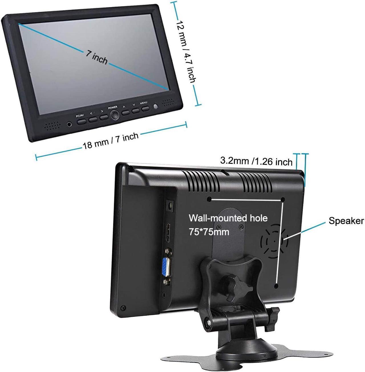 Alt view image 2 of 7 - 7 inch Mini Monitor Small HDMI Monitor Portable HD 1080P VGA Monitor LCD Screen for PC/Mac Mini/TV/Raspberry PI/Camera/Gaming;IPS 1024X600 Pixels 178 Full Viewing w/Speaker Earphone Jack