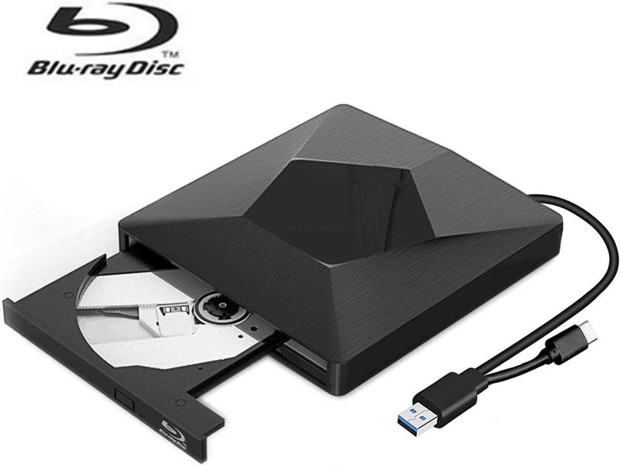 [Upgraded] External Bluray Drive, 3D Blu Ray CD/DVD Burner Reader USB 3.0 and Type-C Blu-Ray Burner Writer Slim BD CD DVD Optical Bluray for Windows XP/7/8/10, MacOS for MacBook, Laptop, Desktop