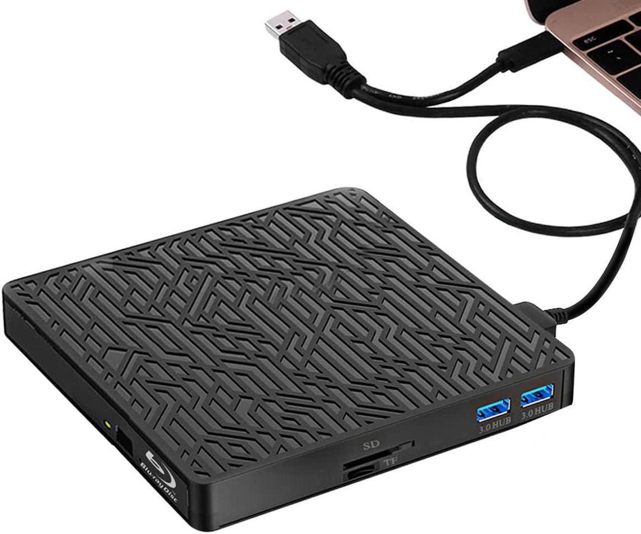 External Bluray Drive, 5 in 1 USB 3.0 & Type-C External CD/DVD Drive, External Blu Ray DVD Drive Burner with SD/TF Card Reader/2xUSB 3.0 Hubs for Laptop/Desktop PC Compatible with MacOS/Windows 10/8/7