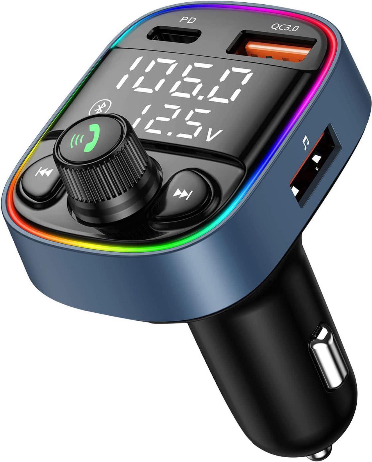 Bluetooth FM Transmitter for Car, Car PD Charger with MP3 Player, Car Bluetooth FM Transmitter Adapter with 7 Color Backlit, QC 3.0+PD Ports Support TF Card USB Flash Drive