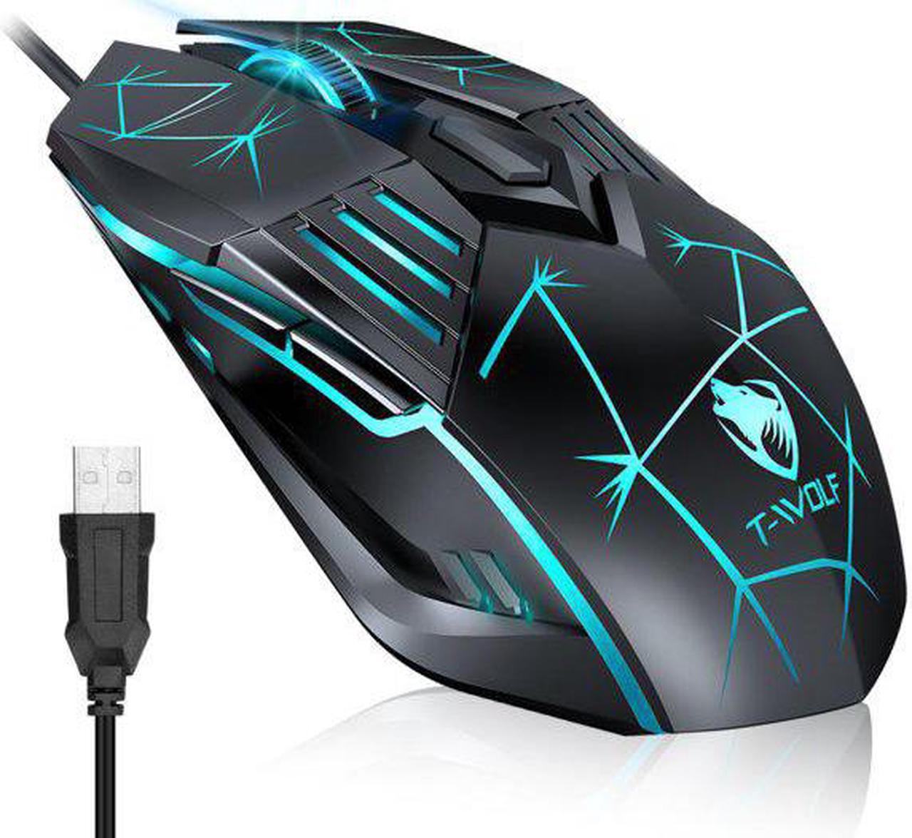 USB Wired Gaming Mouse, Ergonomic Optical Computer Gaming Mice with 4 Color LED Light, Up to 3600DPI, 6 Buttons Fit for Computer, Laptop, PC, Desktop (Star Black)