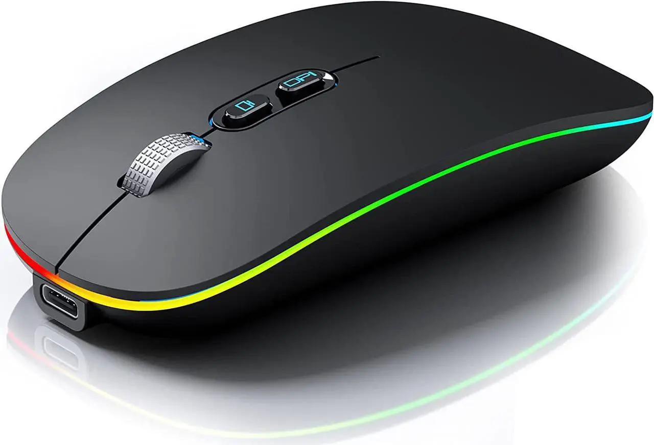 Main image of LED Bluetooth Mouse, Rechargeable Silent Bluetooth Wireless Mouse Dual Mode (BT 5.1 + 2.4G USB) with Home Button, Portable Optical RGB Cordless Mice for Laptop Computer PC Mac, Black