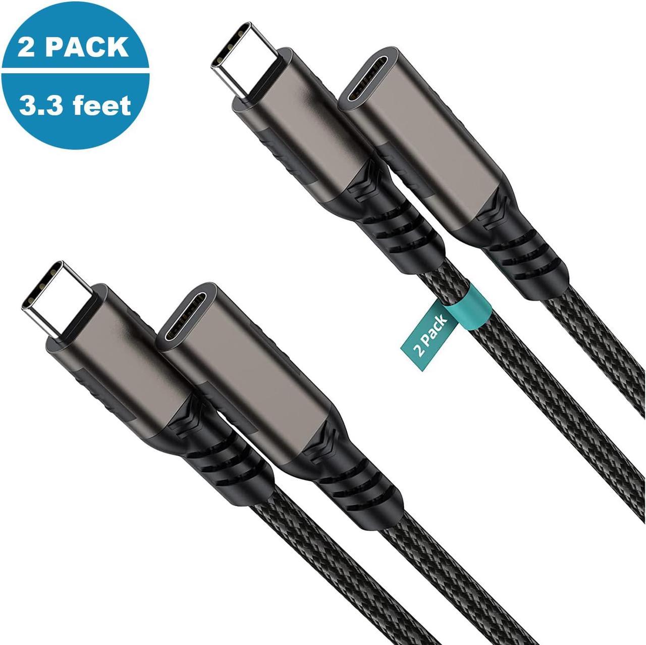 [2 PACK] USB C Extension Cable 3.3ft / 1M, Nylon Braided USB Type C Extender Cord, USB C Male to USB C Female, USB C 3.1 100W Fast Charging 10Gbps Data Transfer Compatibility for Laptop Mobile Phone