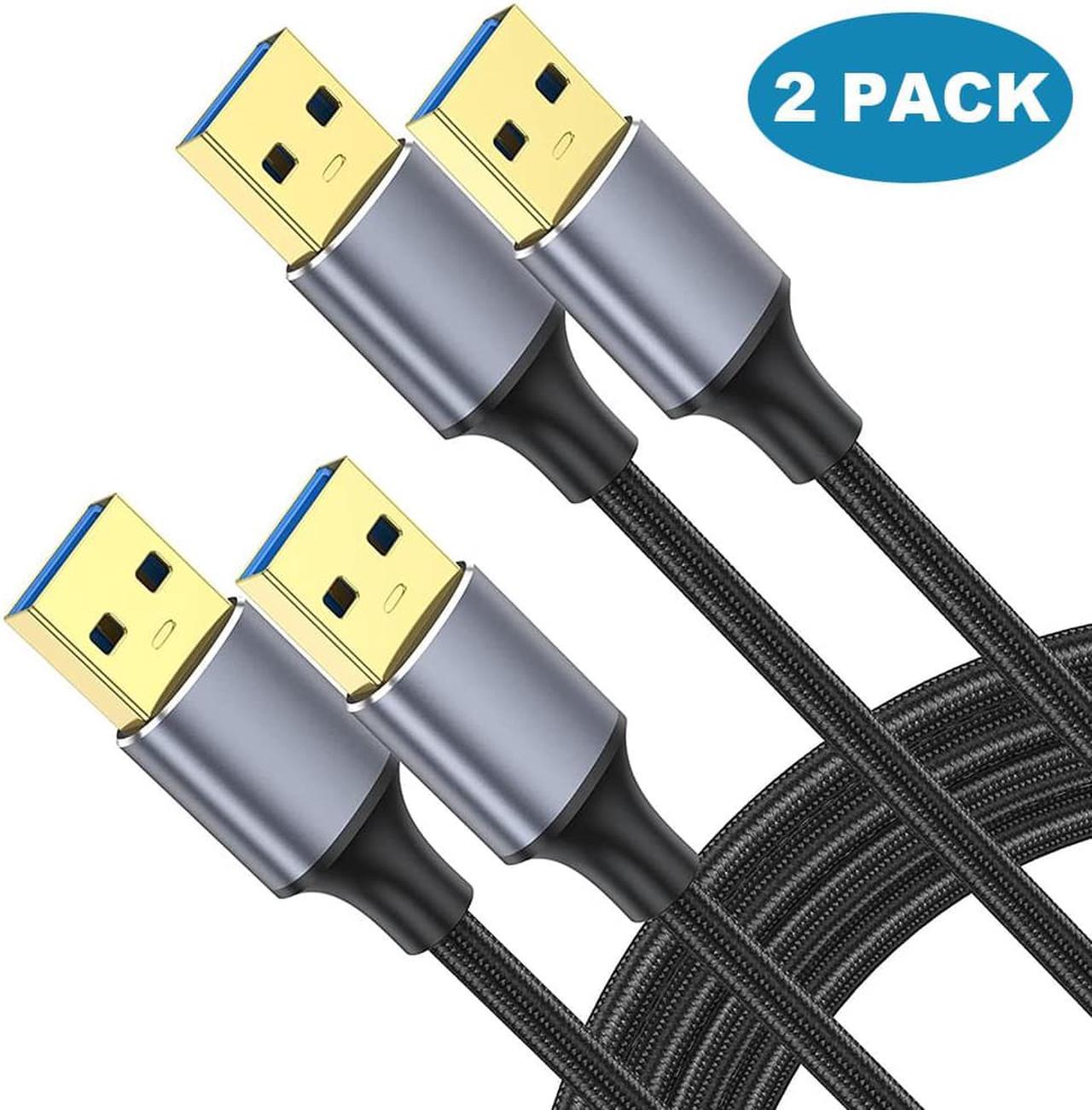 [2 PACK] USB A to USB A Cable 3.3FT, USB 3.0 Male to Male Cable, Braided Nylon High-Speed Transfer USB 3.0 Cable, Double Sided USB Cord for Hard Drive Enclosures, Cameras, DVD Player, Laptop More