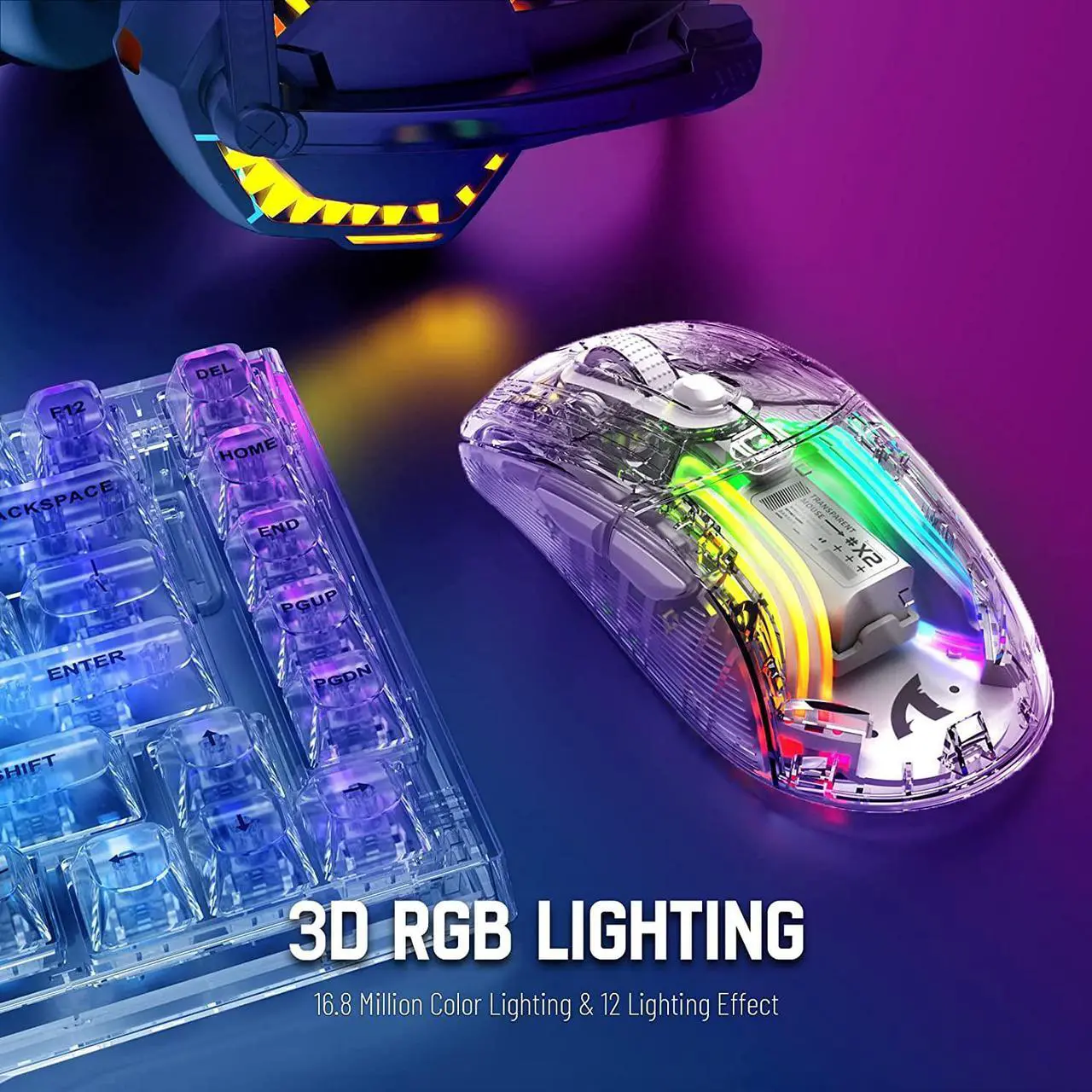 Alt view image 5 of 7 - Wireless Gaming Mouse, Tri-Mode Wireless Mouse-2.4Ghz/Bluetooth 5.0/USB C Wired, 5 Adjustable DPI, Ergonomic PC Gaming Mice with Transparent Shell-PAW Sensor-RGB Backlit-Silent Click for Win/MAC