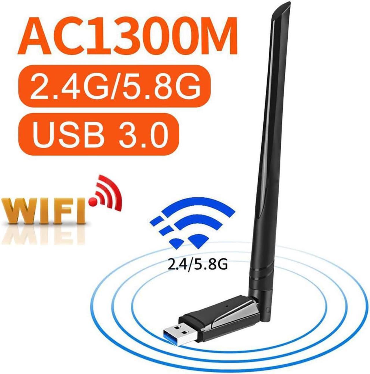 USB WiFi Dongle, AC1300 802.11 AC Wireless Adapter Network WiFi Card with Dual Band 2.4GHz/5.8GHz High Gain Antenna for Desktop PC Laptop Mac, Support Windows 11/10/8.1/8/7/Vista/XP, Mac OS 10.9-10.15