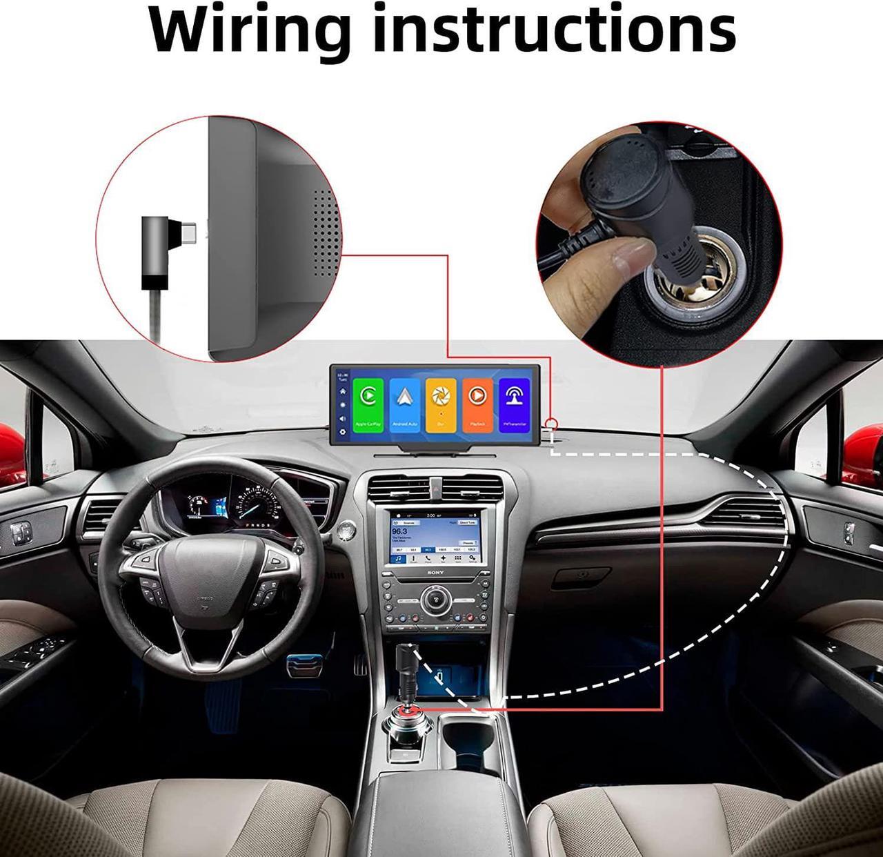 Alt view image 3 of 7 - Portable Wireless Carplay Car Stereo with 2.5K Dash Cam 10.26" Touch Screen Android Auto, Front and Back Loop Recording, FM, Bluetooth, GPS, Voice Control Car Radio Receiver
