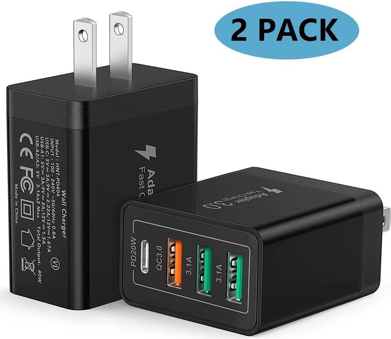 [2 PACK] USB C Charger/USB Charger, PD 20W+QC 40W Fast Chaging Block 4 Port USB Wall Charger Block for i-Phone 14 13 12 11 Pro Max XS XR X 8 7 6, Android Smartphones, Tablet, and More