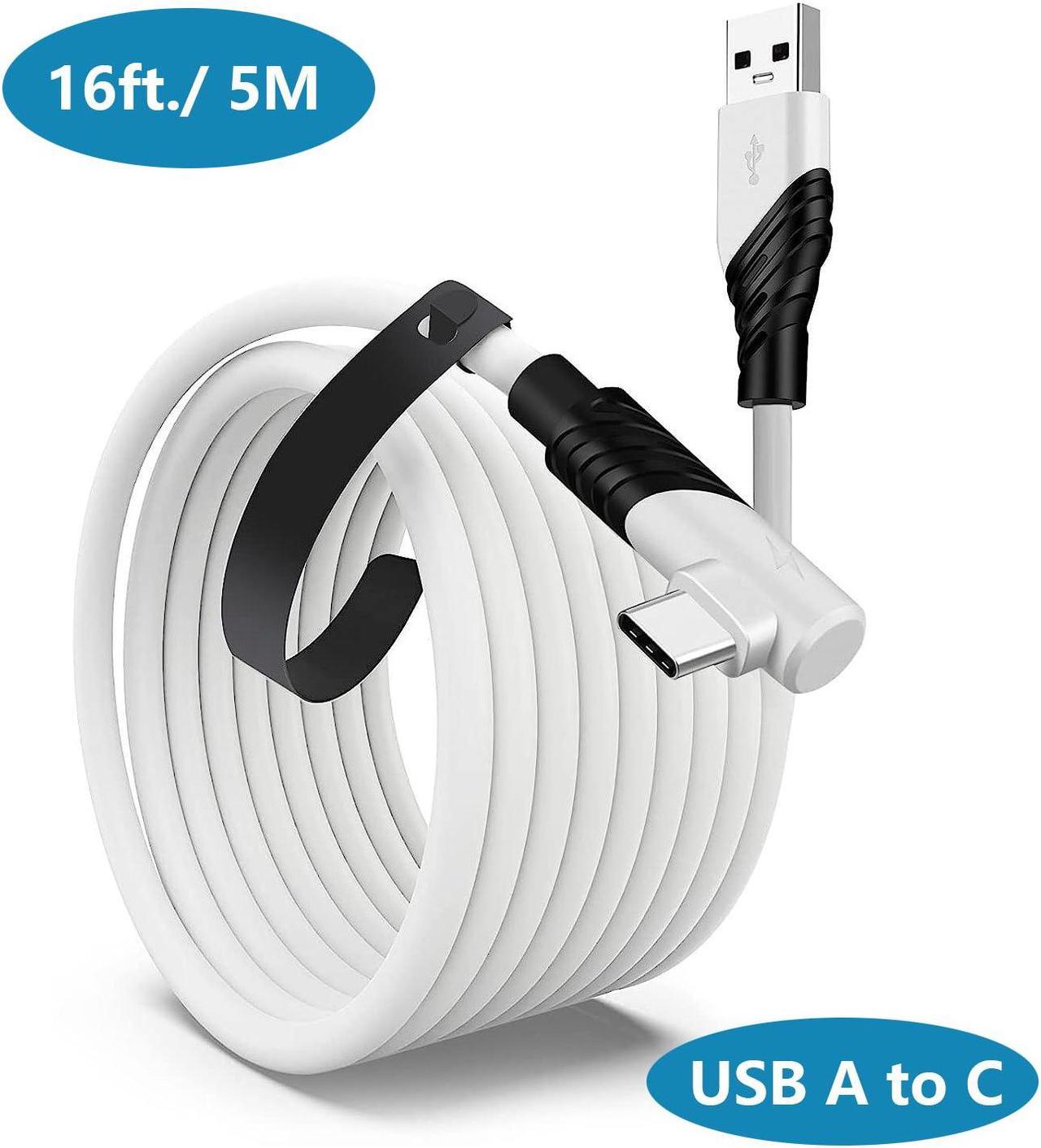 USB A to C VR Link Cable 16 FT / 5M for Quest2/ Quest Pro VR Devices, High Speed Data Transfer USB 3.0 to USB C Cable with 90 Degree Angle Design Link Cord Connect to Gaming PC for Steam VR Games