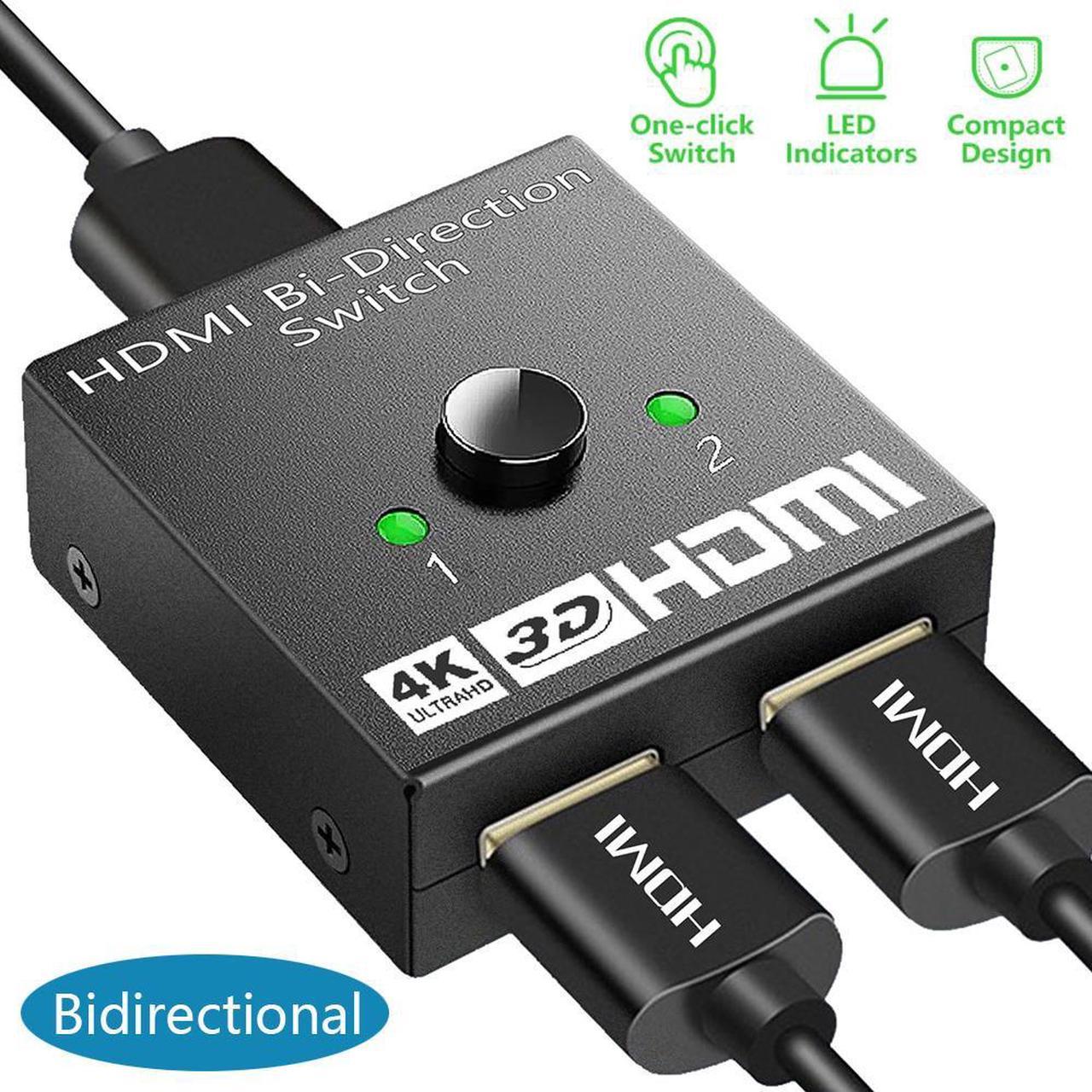 HDMI Switch Splitter 4K@60hz, Aluminum Bidirectional HDMI Switcher 2 in 1 Out, HDMI Splitter 1 in 2 Out, HDMI Hub Supports 4K 3D HDR for Xbox PS5/4/3 Blu-Ray Player Fire Stick Roku HDTV