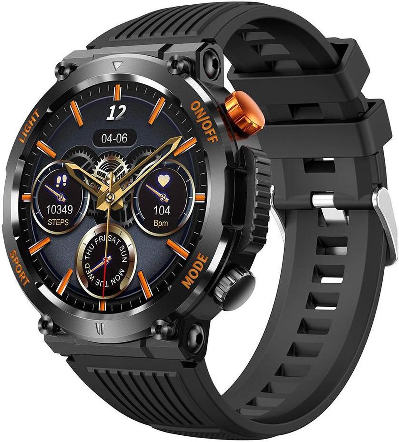 Rugged Tactical Military Smart Watches for Men with Compass LED Lighting (Make/Answer Call), 1.46'' HD Outdoor Sport Fitness Tracker Watch with Heart Rate Monitor Smart Watch for IOS Android Phones