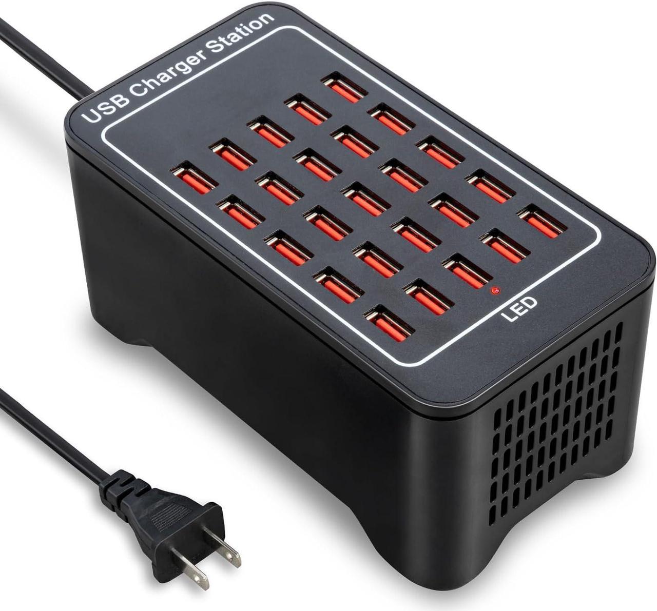 USB Charging Station, 25 Port 125W(25A) USB Charger Station, Travel Desktop USB Rapid Charger, Multi Ports Fast Charging Station Organizer Compatible with Smartphones, Tables, and More Devices