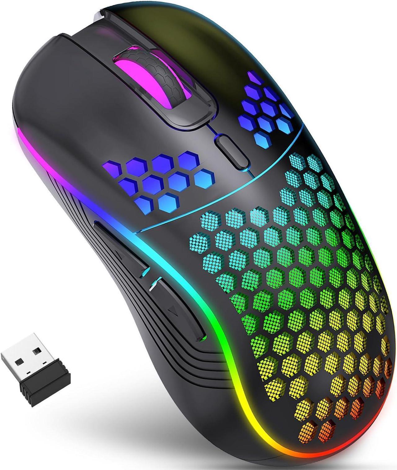 Wireless Gaming Mouse, Rechargeable Computer Mouse Ergonomic Mice Honeycomb Design with RGB Backlight, USB Receiver, 6 Buttons, Adjustable DPI (800/1600/2400 dpi), Wireless Mouse for PC/Mac/Laptop