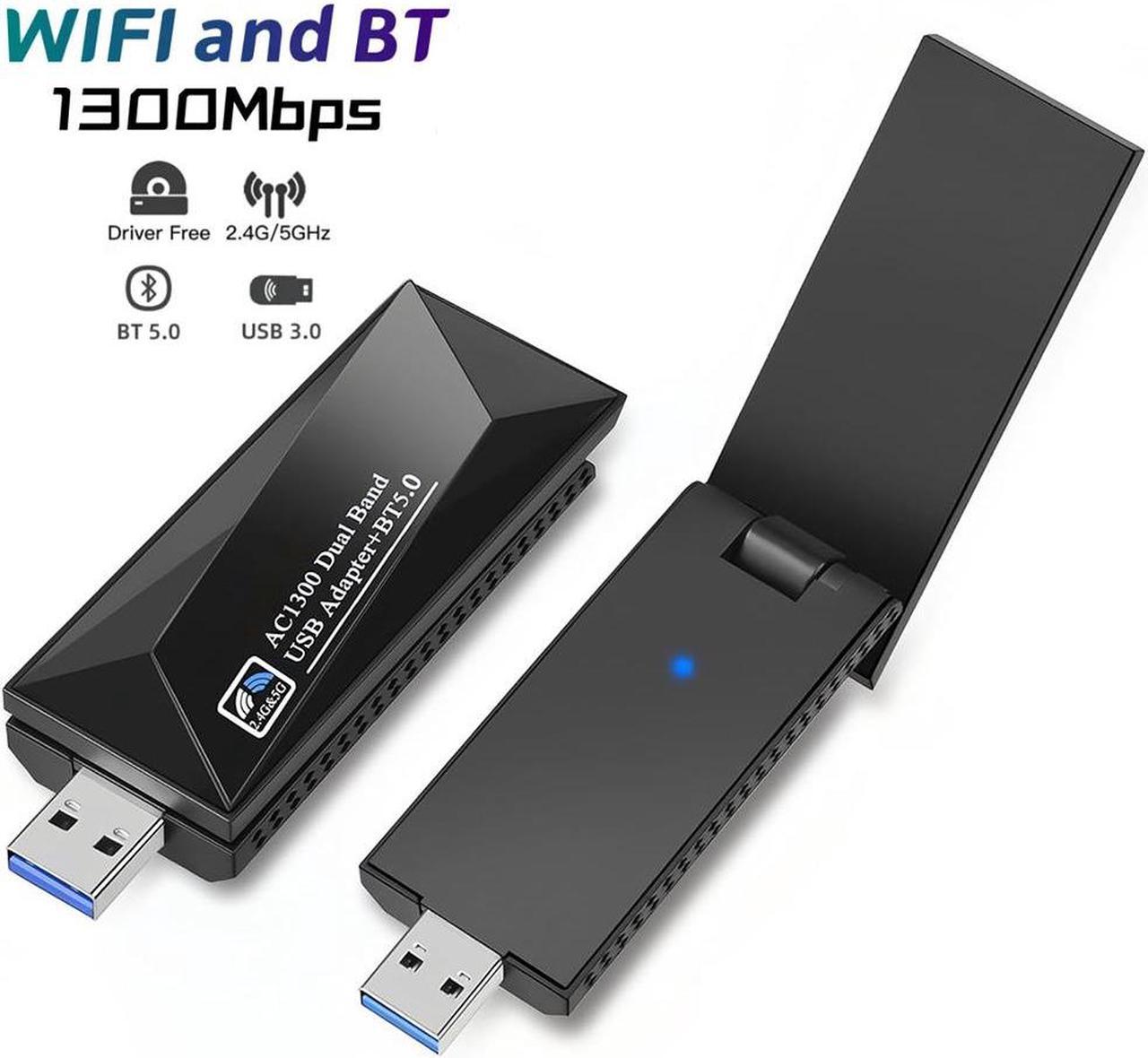 AC1300 Wireless Adapter, 1300Mbps USB 3.0 WiFi Adapter EDR BT 5.0 Dongle 2.4G/5G Dual Band Wireless Network Adapter for PC Desktop, MU-MIMO, Supports Windows 11, 10, 8.1, 8/Mac OS X 10.9-10.15