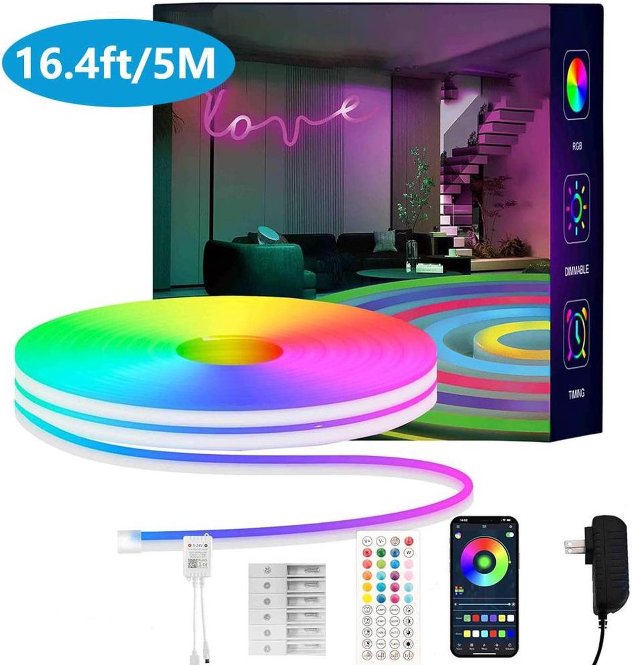 Neon Rope Lights, 16.4FT / 5M RGB LED Strip Lights App Control, IR Remote, Music Syncing, Indoor LED Noen Light, Flexible DIY Design for Bedroom, Living,Gaming, Party Decoration