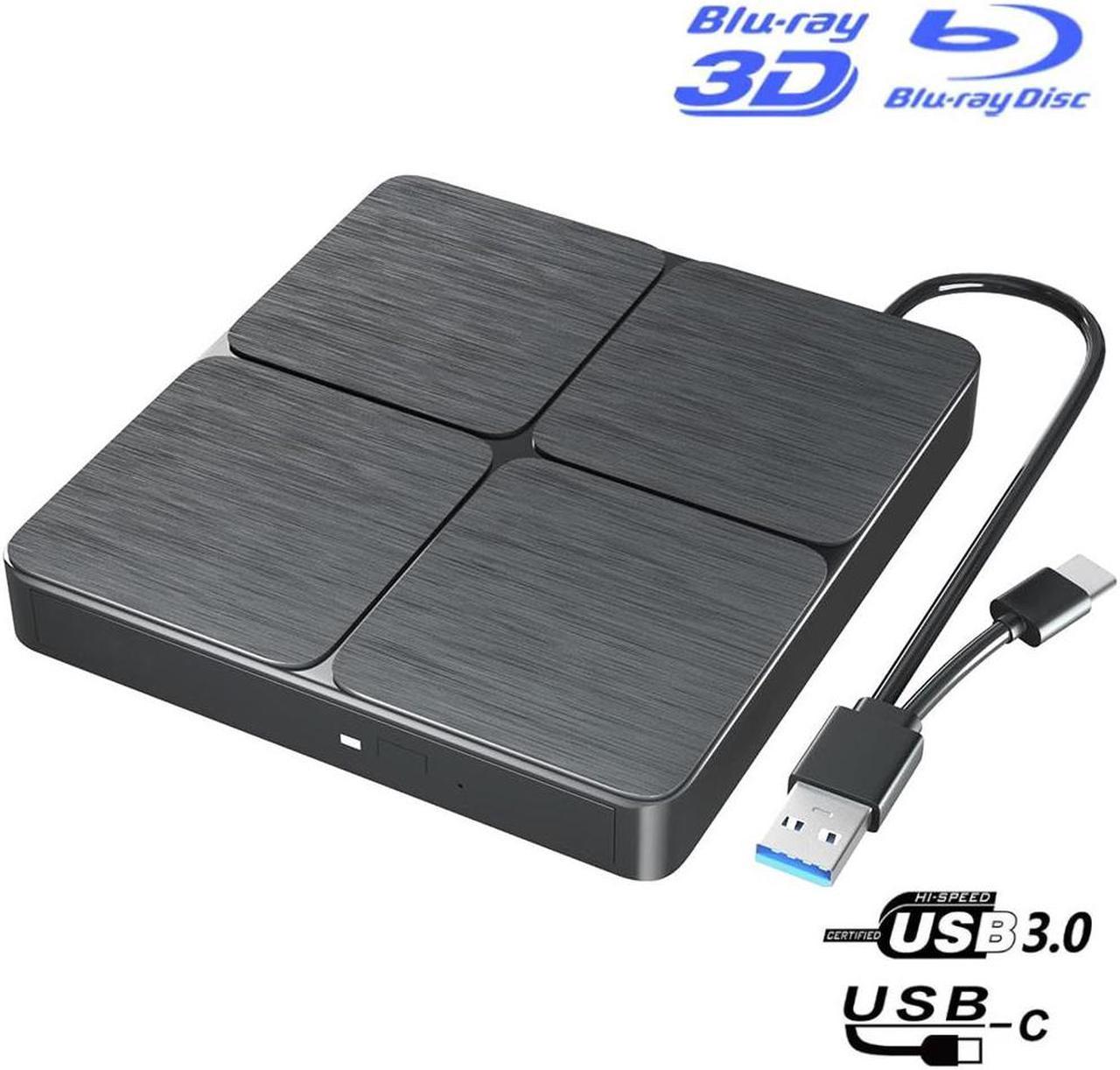 External Bluray DVD Drive, USB 3.0 and Type-C Portable CD/DVD Drive 3D Blu-ray External DVD Drive Slim Optical External Blu-ray Player Compatible for Windows XP/7/8/10/11 MacOS Laptop,Desktop PC