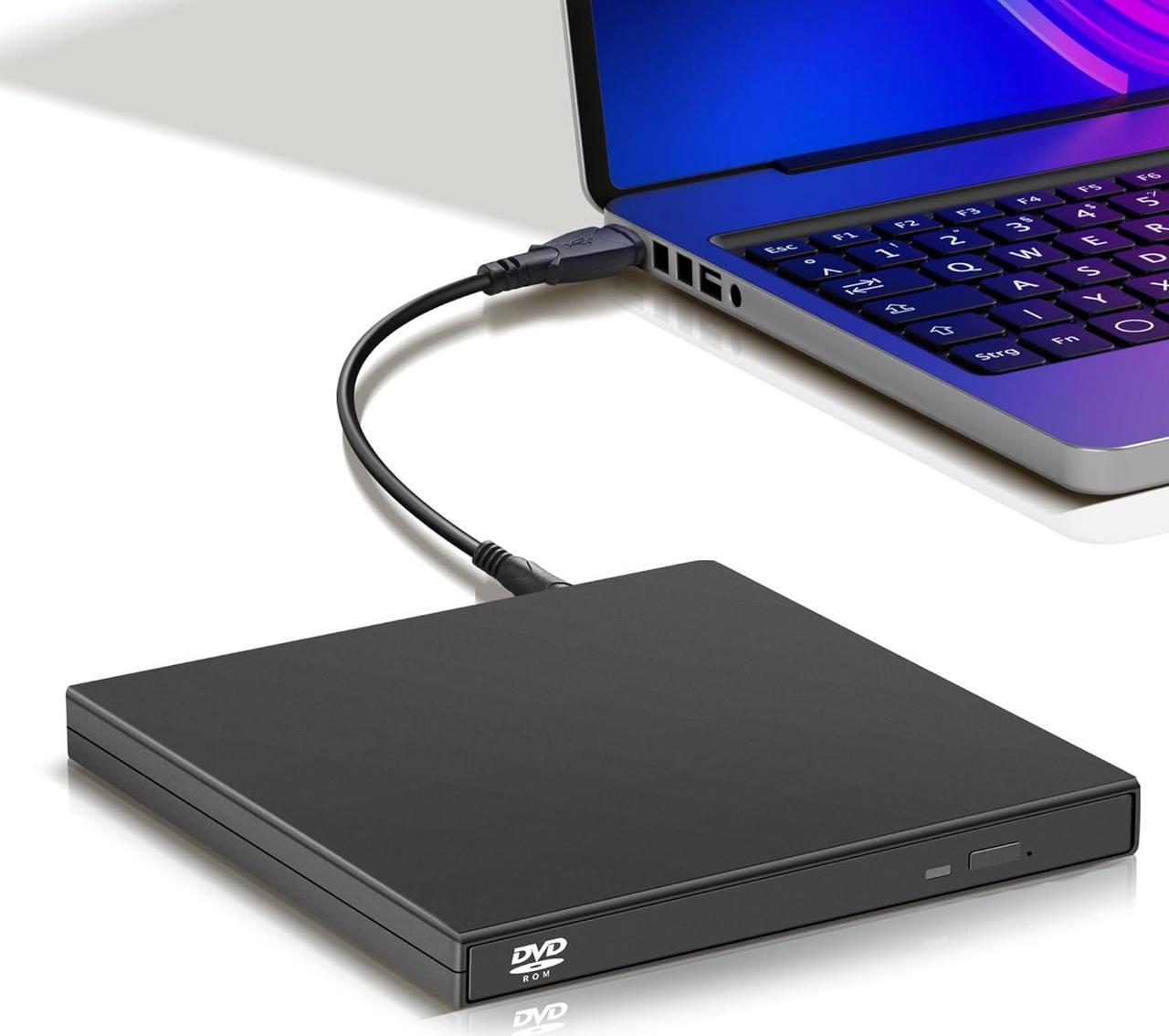 External CD DVD Drive, USB 2.0 Portable Optical Disc Drive, External CD RW Reader DVD Player for Laptop Desktop PC Mac Windows 11/10/8/7, Mac, Linux OS