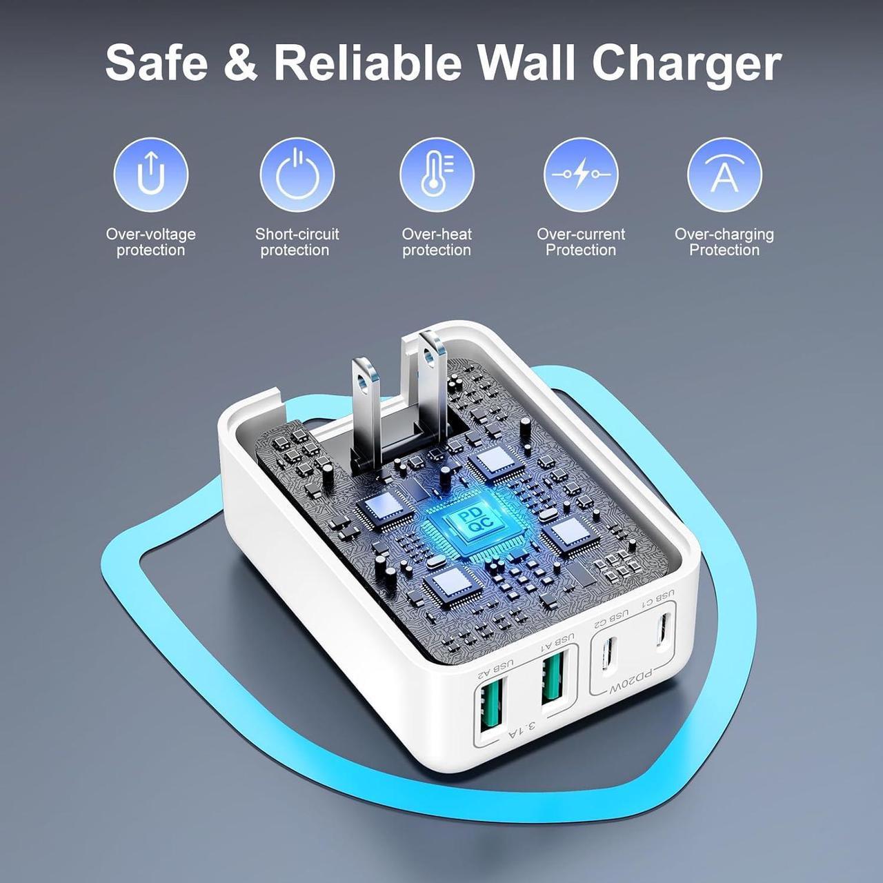 Alt view image 7 of 7 - [2 Pack] Flat USB C Wall Charger, 40W Foldable & Slim Fast Charging Block, 4 Ports [2 USA & 2 USB C] Charger Block Cube Box Compatible with Smartphones, Tablets, Multiport Power Adapter USB Plug Brick
