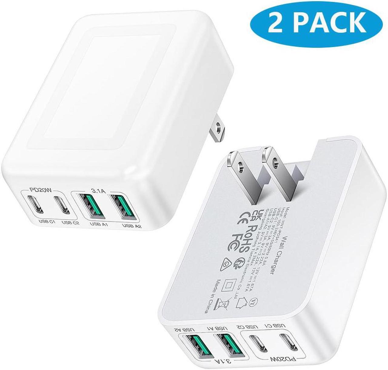 Main image of [2 Pack] Flat USB C Wall Charger, 40W Foldable & Slim Fast Charging Block, 4 Ports [2 USA & 2 USB C] Charger Block Cube Box Compatible with Smartphones, Tablets, Multiport Power Adapter USB Plug Brick