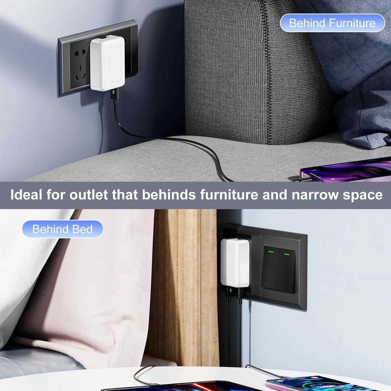 Alt view image 4 of 7 - [2 Pack] Flat USB C Wall Charger, 40W Foldable & Slim Fast Charging Block, 4 Ports [2 USA & 2 USB C] Charger Block Cube Box Compatible with Smartphones, Tablets, Multiport Power Adapter USB Plug Brick
