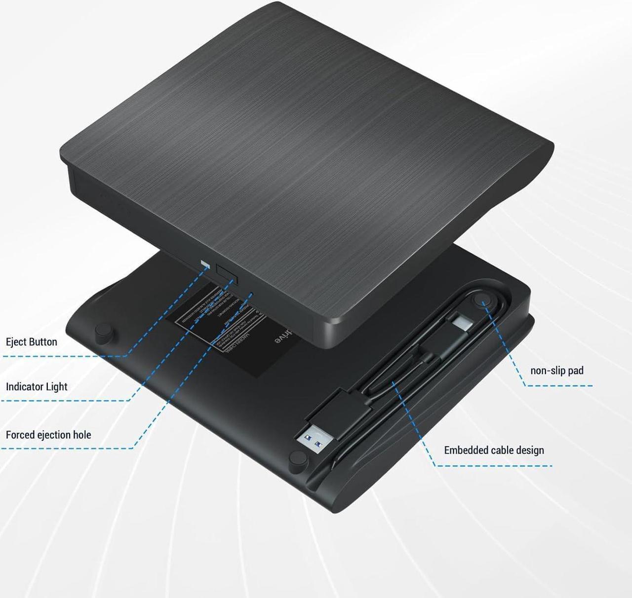 Alt view image 5 of 7 - IHDAPP External Bluray DVD Drive,USB 3.0 and Type-C Portable 3D Blu-ray DVD Writer Burner, Slim Optical Blu Ray CD DVD Drive Writer Suitable for Windows XP/7/8/10/11 MacOS for PC,Laptop,Desktop, Mac