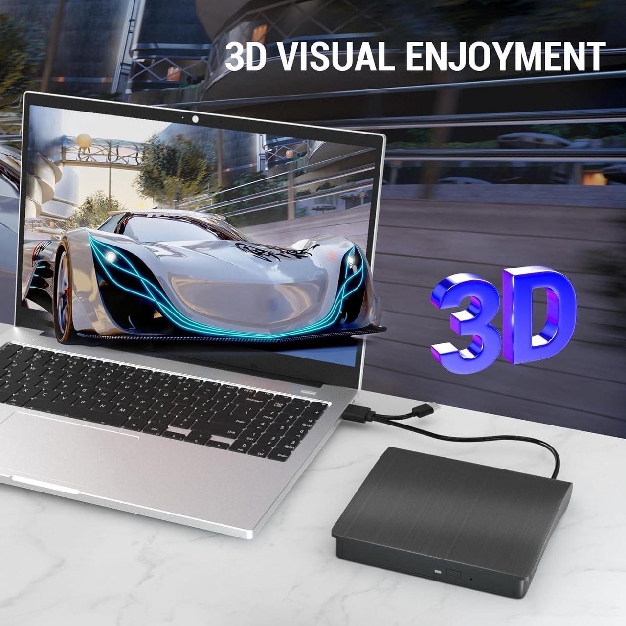 Alt view image 4 of 7 - IHDAPP External Bluray DVD Drive,USB 3.0 and Type-C Portable 3D Blu-ray DVD Writer Burner, Slim Optical Blu Ray CD DVD Drive Writer Suitable for Windows XP/7/8/10/11 MacOS for PC,Laptop,Desktop, Mac