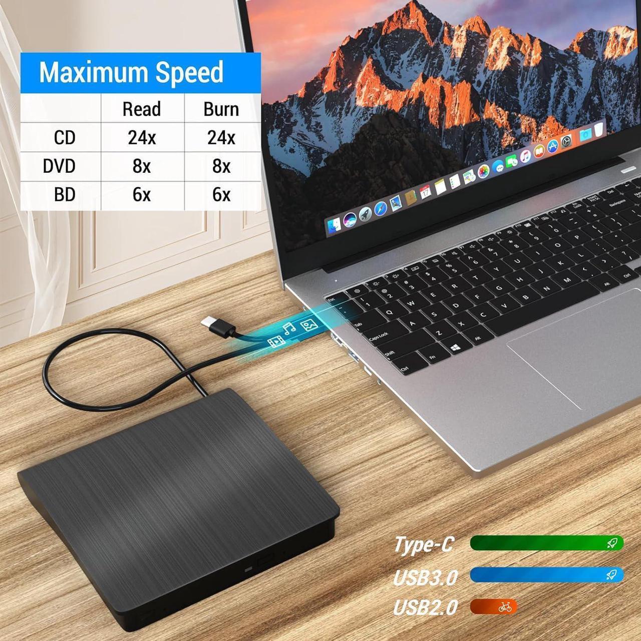 Alt view image 2 of 7 - IHDAPP External Bluray DVD Drive,USB 3.0 and Type-C Portable 3D Blu-ray DVD Writer Burner, Slim Optical Blu Ray CD DVD Drive Writer Suitable for Windows XP/7/8/10/11 MacOS for PC,Laptop,Desktop, Mac