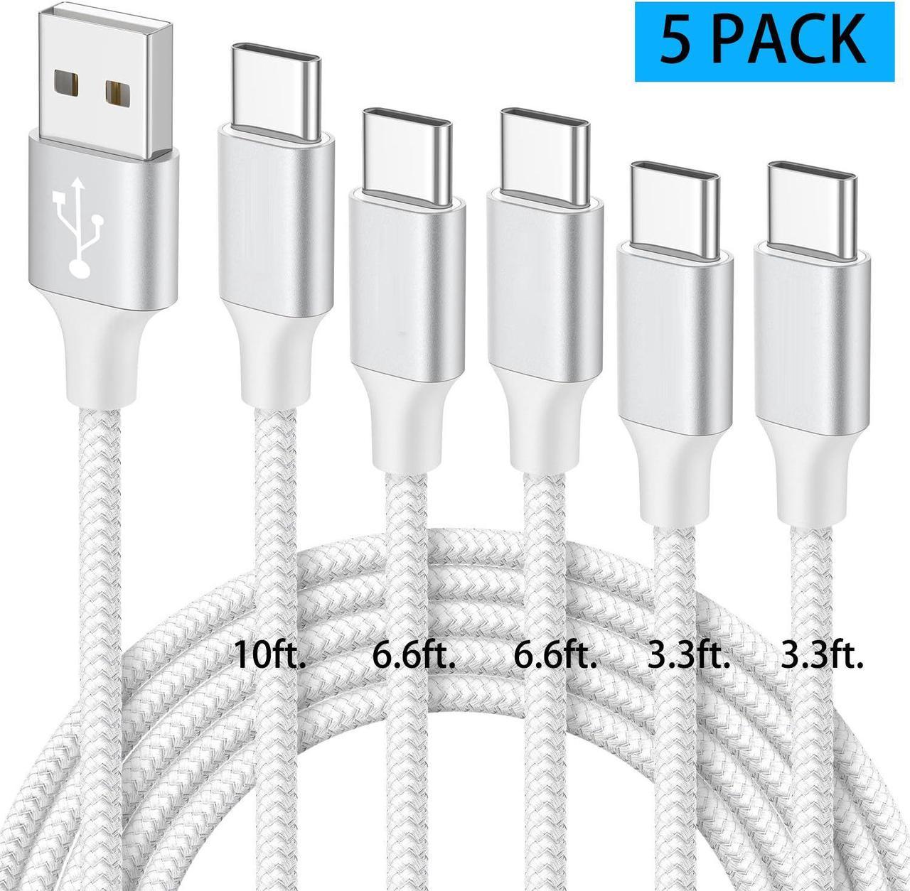 IHDAPP USB C Cable 5-Pack 3ft/3ft/6ft/6ft/10ft, USB A to USB C Charger Cable Fast Charging Cord Braided Cable for i-Phone 15 Pro Max Plus, for Sam-s-ung Galaxy S20 S10 Note 10 9, Pixel, Mo-to, L-G