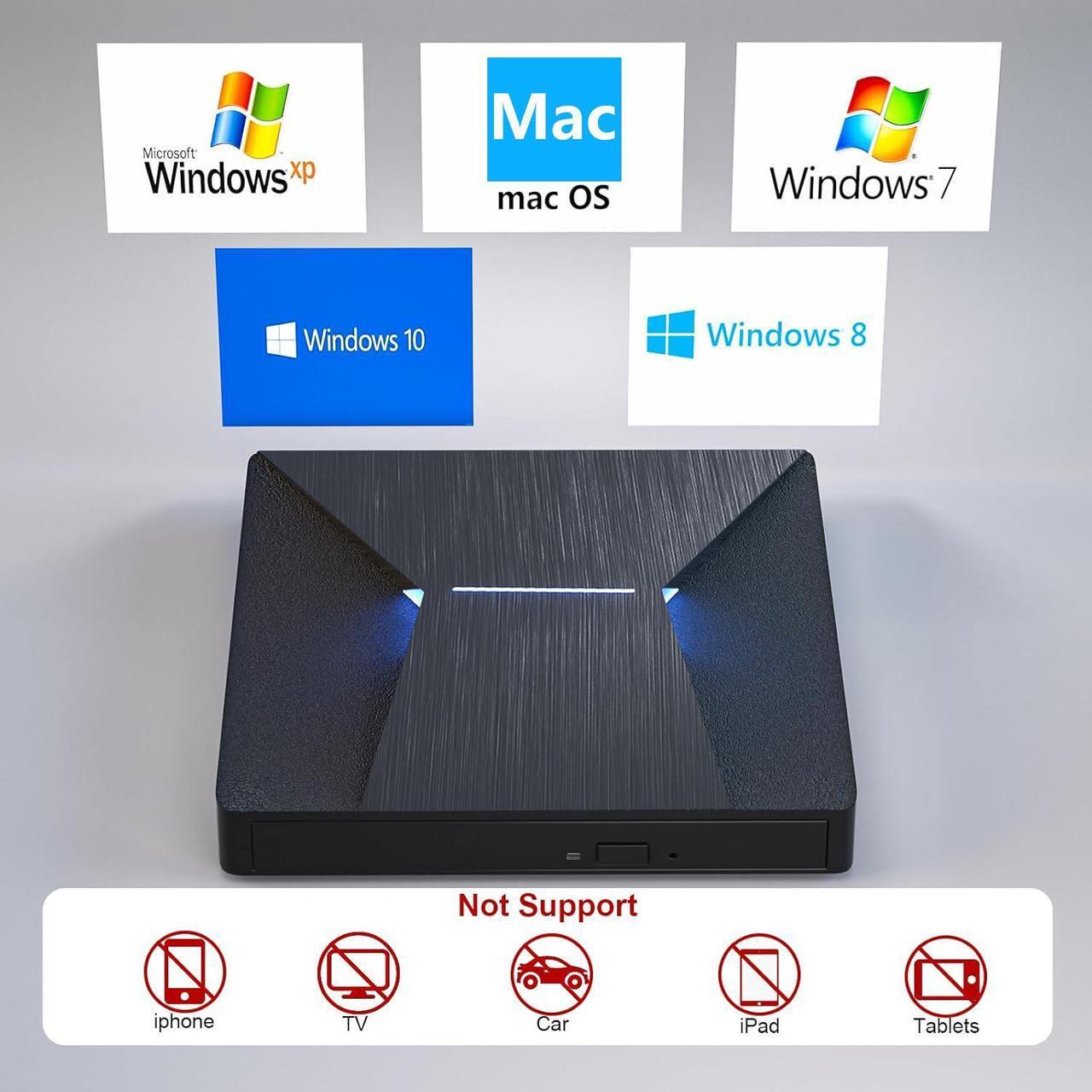 Alt view image 5 of 7 - IHDAPP External Blu Ray Drive, USB 3.0 and Type-C External Blu-Ray CD DVD Drive, Blu-ray Reader 3D Slim Optical CD Drive CD/DVD Burner Optical Drive Compatible with Windows XP/7/8/10, Laptop, Desktop