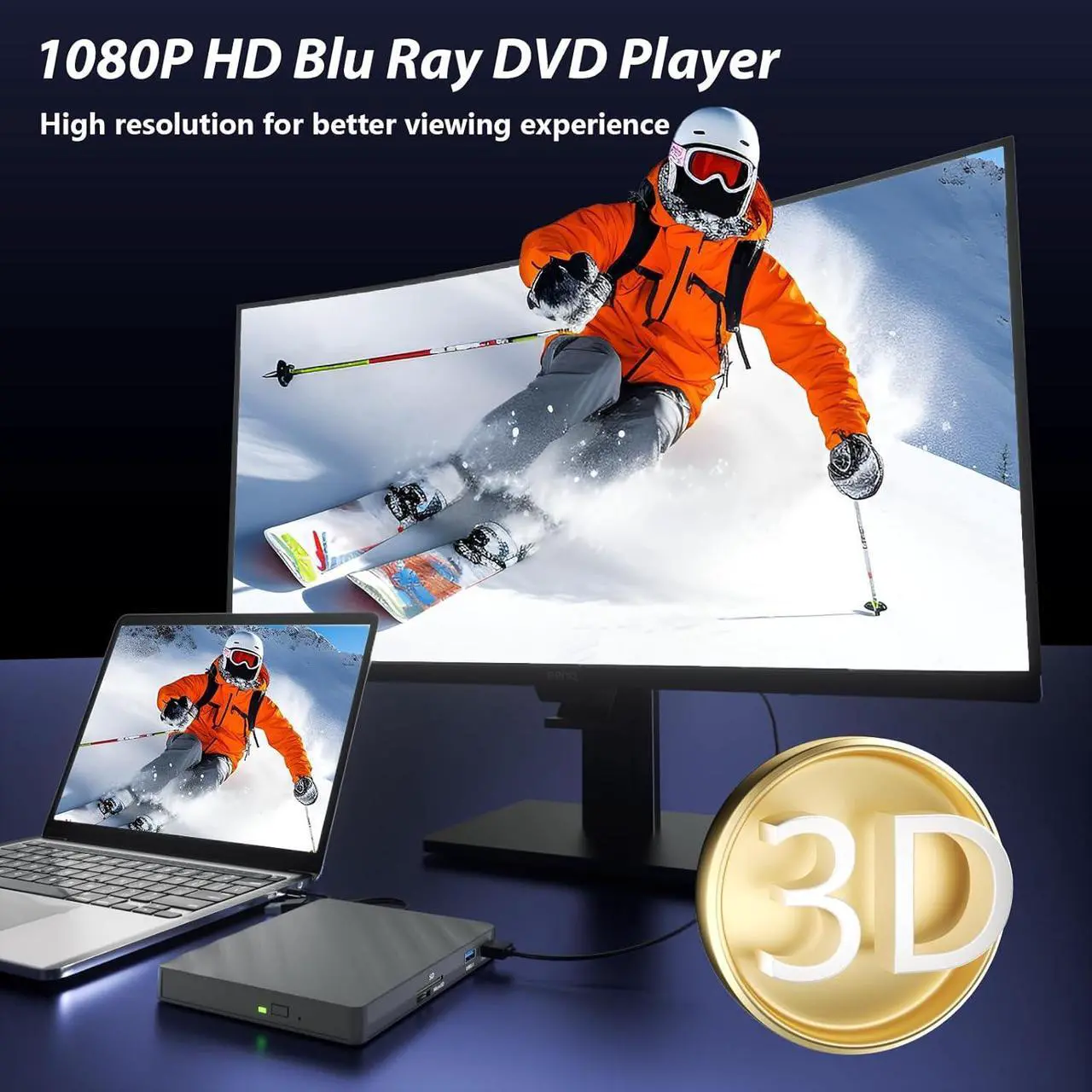 Alt view image 5 of 7 - IHDAPP 5 in 1 External Blu Ray Drive, Portable Blu Ray Player with USB 3.0 Type-C, CD DVD Burner 3D Blu-Ray with SD/TF Ports, Blu Ray Drive Compatible with Windows Laptop Desktop, Bluray Player for PC
