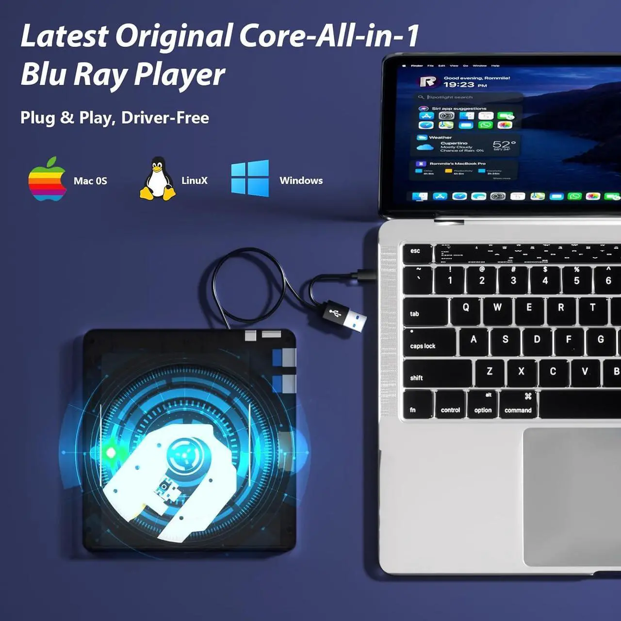 Alt view image 6 of 7 - IHDAPP 5 in 1 External Blu Ray Drive, Portable Blu Ray Player with USB 3.0 Type-C, CD DVD Burner 3D Blu-Ray with SD/TF Ports, Blu Ray Drive Compatible with Windows Laptop Desktop, Bluray Player for PC